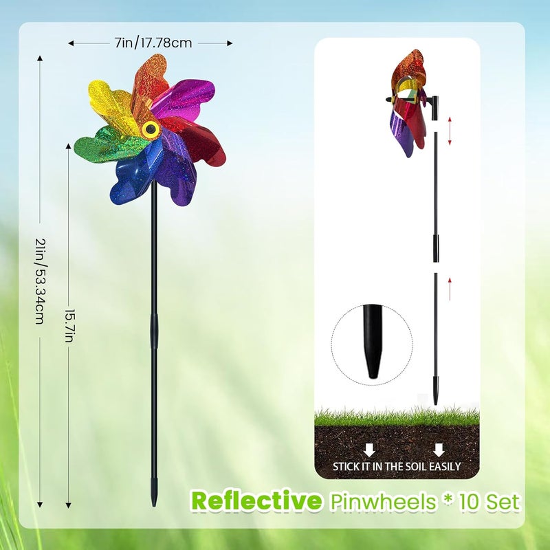 DECEED 10 PCS Reflective Pinwheels for Yard and Garden Bird Devices Pre-Installed Sparkly Wind Spinner Deterrent to Scare Birds Away from Yard Patio Farm (Multicolor-2) - Image 3